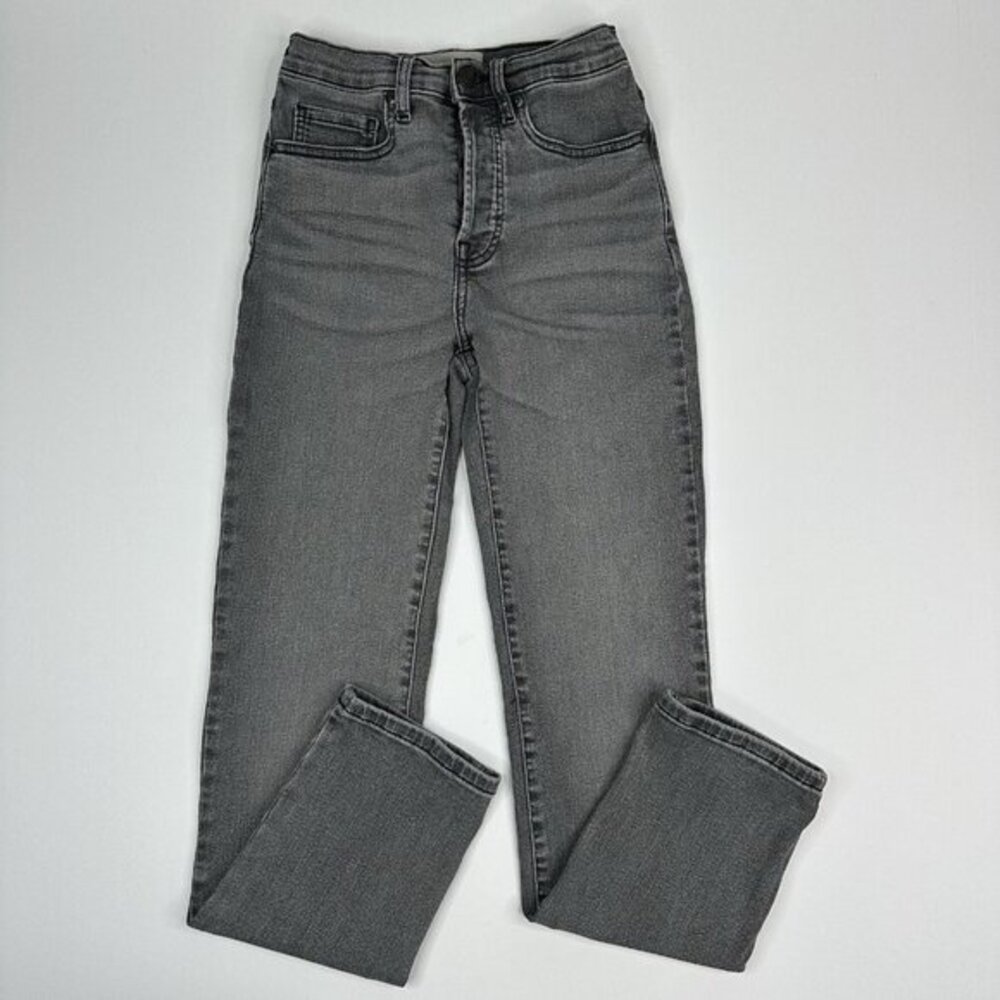 Everlane High-Rise Slim‎ Straight Button-Fly Jeans Black Womens Size 23